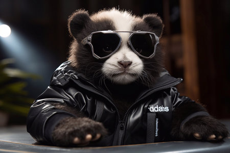 Panda Vibe Sunglasses-Clad Baby Panda A Stylish Creation of Generative AIの素材