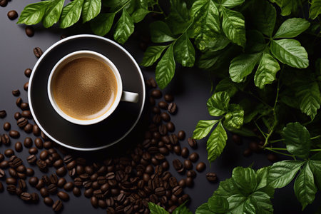 Aromas Coffee Cup Featuring Leafs and Seeds Brought to Life by Generative AIの素材