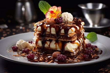 Artful Indulgence Image of Cake Slice Created with Generative AIの素材
