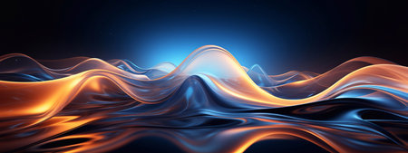 Abstract Fluidity Waves and Lines Dance on Blue and light yellow Background A Vision of Generative AIの素材