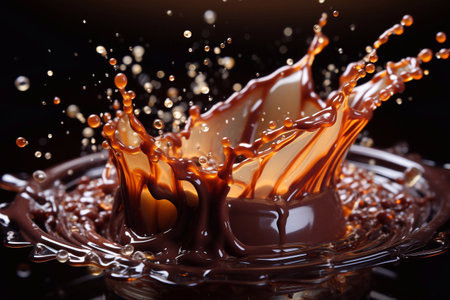 Cocoa Delight Generative AI Presents Closeup Image of Chocolate Splash with Water Dropletsの素材
