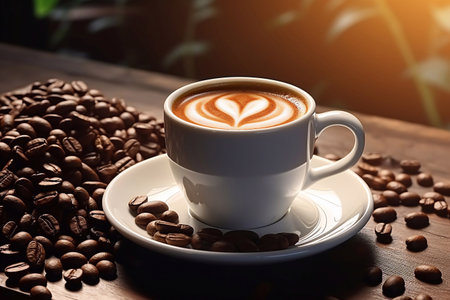 Coffee Infusion Depiction of Cup with Seeds Generative AIの素材