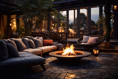 Aesthetic Blaze Backyard Fire Pit's Image Illuminated by Generative AIの素材