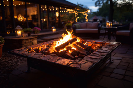Backyard Hearth Glow Image of Fire Pit Background Crafted by Generative AIの素材