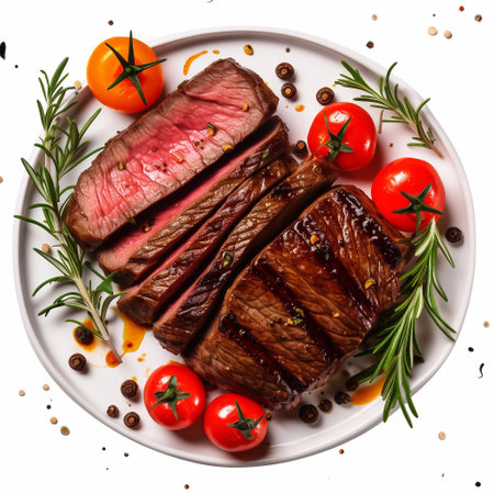 Culinary Artistry Capture of Grilled Steak with Tomatoes Generative AIの素材
