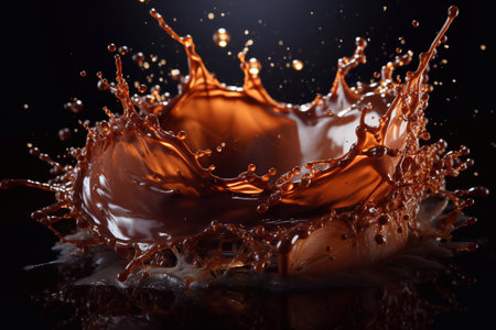 Heavenly Temptation Closeup Image of Chocolate Splash Crafted with Generative AIの素材