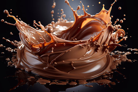 Choco Cascade Closeup Image of Chocolate Splash with Water Droplets Imagined by Generative AIの素材