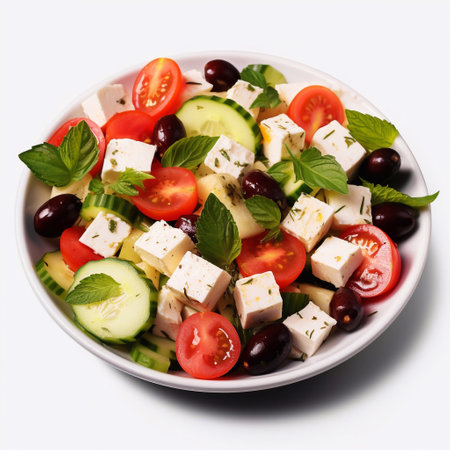 Fresh Greek Delight Tempting Isolated Salad Imagery Generative AIの素材