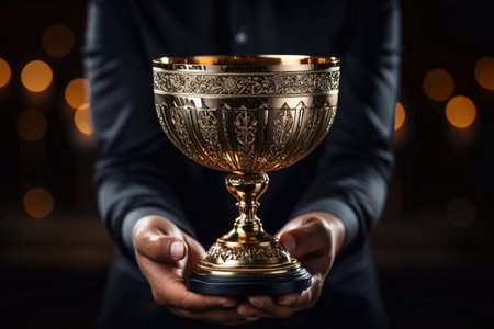 Elevated Triumph Gold Cup in Grasp Trophy of Achievement Crafted by Generative AIの素材