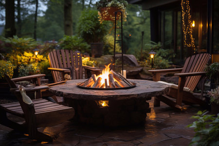 Igniting Serenity Backyard Fire Pit's Image Crafted by Generative AIの素材