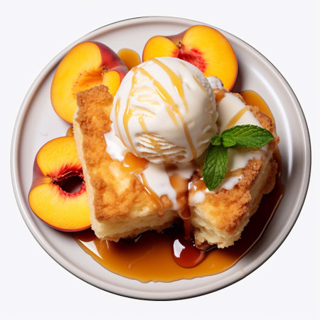 Flavorful Delights Vision of Peach Cobbler and Ice Cream Generative AIの素材