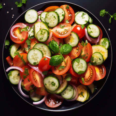 Fresh Salad Temptations Wholesome Cucumber Tomato Imagery Generative AIの素材