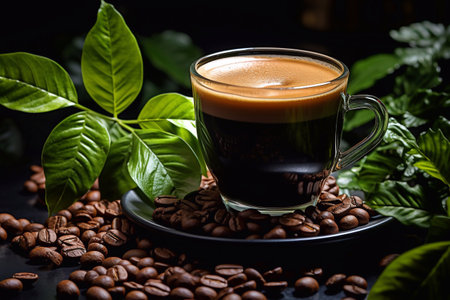 Generative Sip Coffee Cup Featuring Seeds and Leafs Crafted with AIの素材