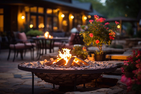 Serene Flames Generative AI's Image of Backyard Fire Pit Backgroundの素材