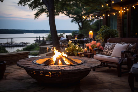 Warmth of Home Image of Backyard Fire Pit Background Designed by Generative AIの素材