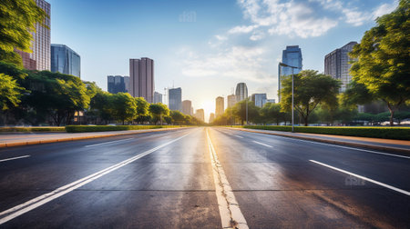 Urban Pulse Asphalt Road Connects Amid Skyscrapers A Vision of Generative AIの素材