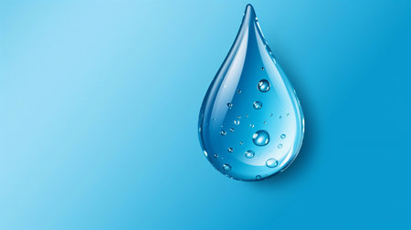 water or oil drop on blue background, isolated water drop with droplets, world water day generative aiの素材