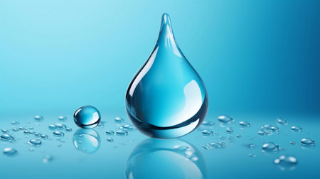 water or oil drop on blue background, isolated water drop with small droplets, world water day generative aiの素材
