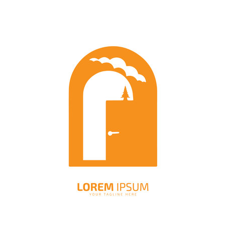 Vintage royal door line icon. Classic luxury estate realty company logo emblem vector open the doorのイラスト素材