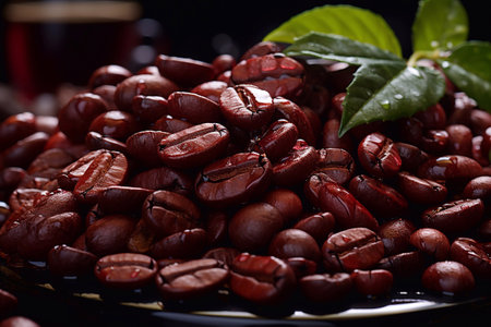 Coffee beans in a black bowl on a dark background. Generative AIの素材