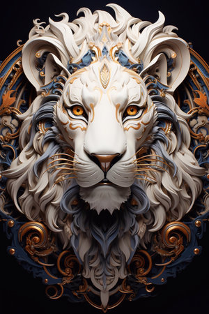 Portrait of a male lion in the Kruger National Park, South Africa white design. Generative AIの素材