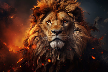 Portrait of a male lion king in the Kruger National Park, South Africa. Generative AIの素材