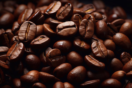 Coffee beans on a wooden background. Selective focus. Generative AIの素材