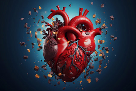 A image of Human heart with blood vessels on blue background. 3d illustration. Generative AIの素材
