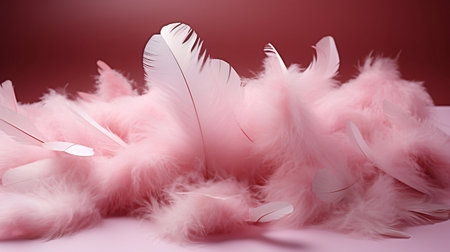 Pink feathers on a red background. Close up. 3d rendering dove wings Generative AIの素材