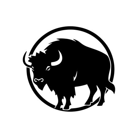 minimal and abstract logo of ox icon standing bull vector silhouette isolated design art in circleのイラスト素材