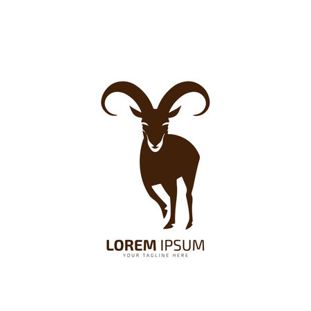 minimal and abstract goat logo icon silhouette vector long hornのイラスト素材