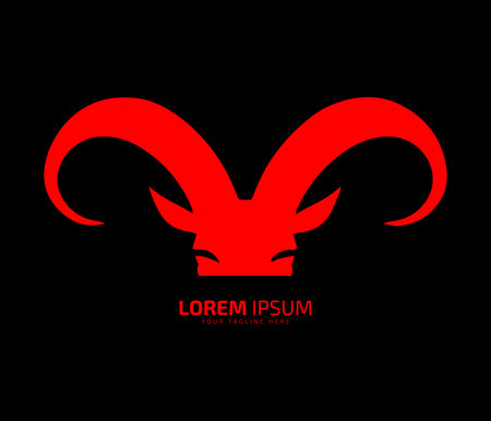 minimal and abstract goat or devil logo icon silhouette vector with long horn on dark backgroundのイラスト素材