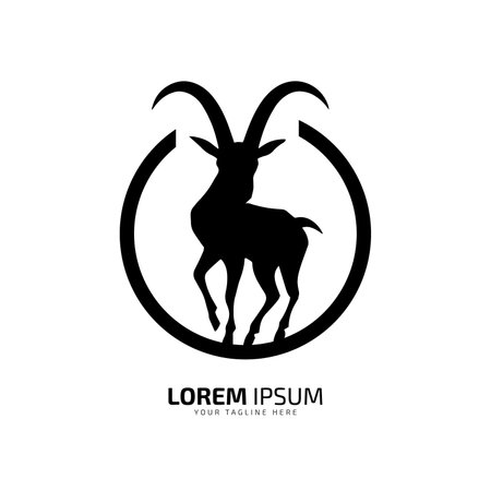 minimal and abstract goat logo icon silhouette vector in circleのイラスト素材