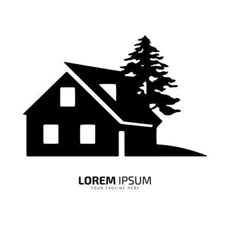 minimal and abstract home logo house icon building silhouette cabin vector with treeのイラスト素材