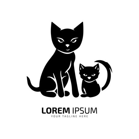 minimal and abstract logo of cat icon with child cat vector silhouette isolated designのイラスト素材