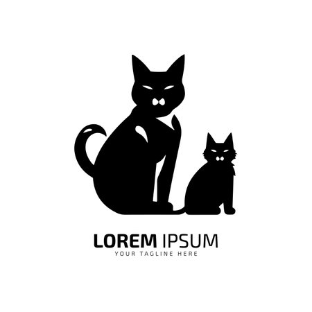 minimal and abstract logo of cat icon with kid cat vector silhouette isolated designのイラスト素材