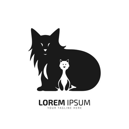 minimal and abstract logo of cat icon with kid vector silhouette isolated designのイラスト素材