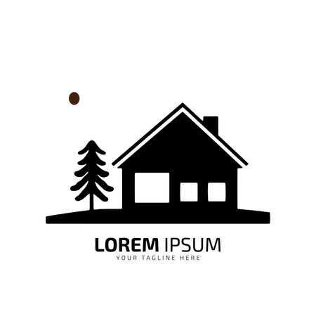 minimal and abstract logo of home icon house vector silhouette isolated design with sunのイラスト素材