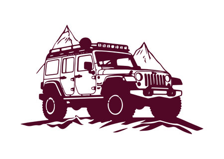 minimal and abstract logo of jeep icon car vector silhouette isolated design dark pink jeepのイラスト素材
