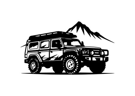 minimal and abstract logo of jeep icon school car vector old jeep silhouette isolated designのイラスト素材