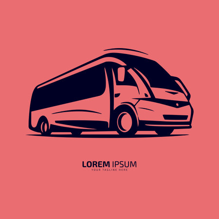 Minimal and abstract logo of bus vector school bus icon student bus silhouette isolated template design on red backgroundのイラスト素材
