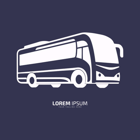 Minimal and abstract logo of bus vector school bus icon student bus silhouette isolated template design on dark blue backgroundのイラスト素材