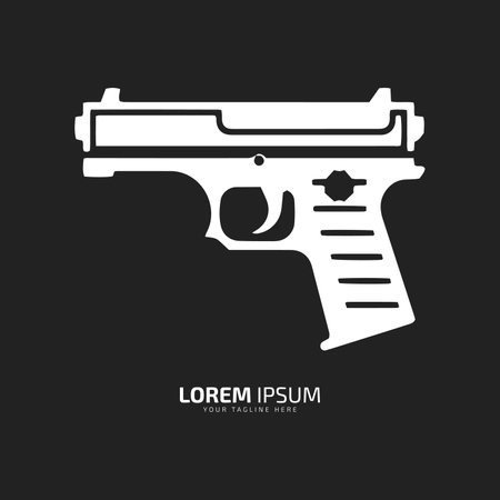 Minimal and abstract logo of gun vector pistol icon weapon silhouette isolated template design on black backgroundのイラスト素材