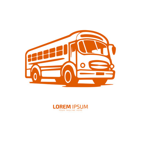 Minimal and abstract logo of bus vector school bus icon student bus silhouette isolated template design orange color busのイラスト素材