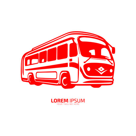 Minimal and abstract logo of bus vector school bus icon student bus silhouette isolated template design red busのイラスト素材