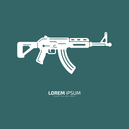 Minimal and abstract logo of gun vector pistol icon weapon silhouette isolated template design on light green backgroundのイラスト素材