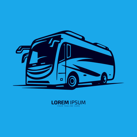 Minimal and abstract logo of bus vector school bus icon student bus silhouette isolated template design on blue backgroundのイラスト素材