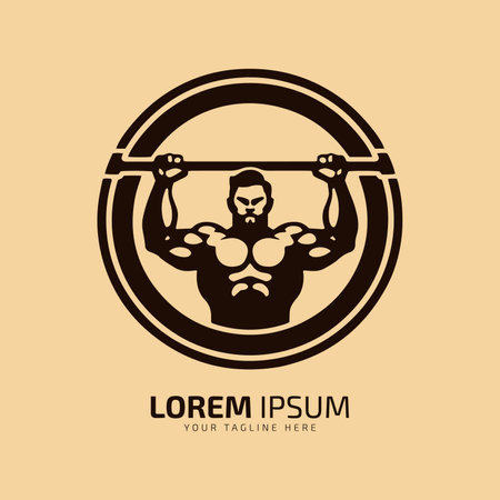 Minimal and abstract logo of gym vector man icon fitness silhouette isolated template design gym club in the circleのイラスト素材