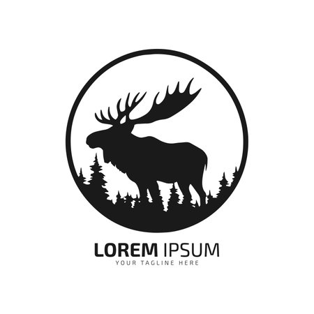Minimal and abstract logo of moose vector elk icon fur silhouette isolated template design in circleのイラスト素材