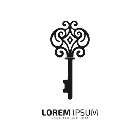 Minimal and abstract logo of key vector key icon home key silhouette isolated template design closet keyのイラスト素材